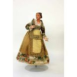 NEAPOLITANISCHE KRIPPENFIGUR um 1850 Gestikulierende Frau in Trachtenkleid. Terrakottakopf mit