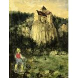 HUBER-SULZEMOOS, HANS Sulzemoos 1873 - 1951 München Bauernbub vor einer Burg. Öl/Papier auf Holz,