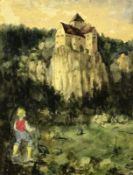 HUBER-SULZEMOOS, HANS Sulzemoos 1873 - 1951 München Bauernbub vor einer Burg. Öl/Papier auf Holz,