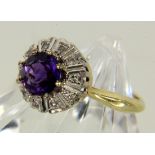 DAMENRING 585/000 Gelb- und Weißgold mit Amethyst und 10 Diamanten. Gr. 55, Brutto ca. 5,7g A