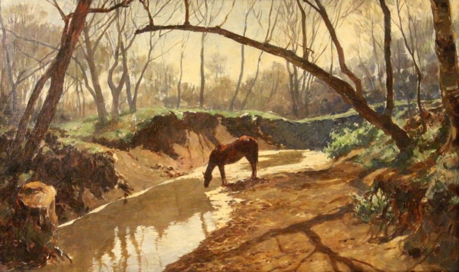 MEYER-WALDECK, KUNZ Mitau 1859 - 1953 Neuburg am Inn Trinkendes Pferd an einer Wasserstelle im Wald. - Image 2 of 3