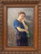 DEBAENE, ALPHONSE JULES Dunkerque 1854 - 1928 Paris Frau mit Krug in nachdenklicher Pose. Öl/Lwd.,