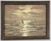 BELLEMONT, LÉON Langres 1866 - 1961 Arc-en-Barrois Fischerboote bei Sonnenuntergang. Gouache,