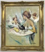 GRASSON, LOUIS Frankreich, 20.Jh. Drei junge Frauen im Salon. Öl/Lwd., signiert. 70x60cm, Ra.
