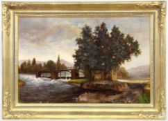 NILL, MARTHA Stuttgart 1859 - ? Neckarlandschaft mit Brücke. Öl/Lwd., signiert. 40x60cm, Ra. Vgl.