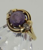 DAMENRING 585/000 Gelbgold mit Amethyst. Ringgr. 58, Brutto ca. 7,8g A LADIES' RING 585/000 yellow