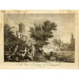 JEAN JACQUES LE VEAU Rouen 1729 - Paris 1786 "Vue des environs de Bayonne". Kupferstich mit