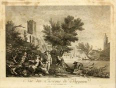 JEAN JACQUES LE VEAU Rouen 1729 - Paris 1786 "Vue des environs de Bayonne". Kupferstich mit