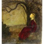 HUBER-SULZEMOOS, HANS Sulzemoos 1873 - 1951 Mädchen unterm Baum. Öl/Papier, unsigniert. 22,5x20,6cm.