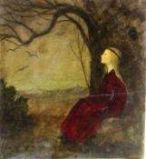 HUBER-SULZEMOOS, HANS Sulzemoos 1873 - 1951 Mädchen unterm Baum. Öl/Papier, unsigniert. 22,5x20,6cm.