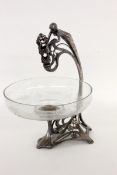 WMF JUGENDSTIL OBSTSCHALE Geislingen um 1900 Über eine Glasschale gebeugte Jugendstilfigur mit