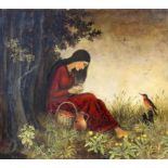 HUBER-SULZEMOOS, HANS Sulzemoos 1873 - 1951 Mädchen mit Beeren und Vogel unterm Baum. Öl/Karton,