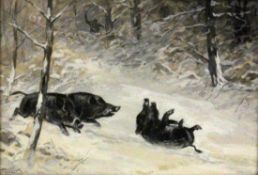 MAILICK, ALFREDDresden 1869 - 1946 Wildschweine im Schnee. Gouache, signiert. 24x35cm, Ra.MAILICK,