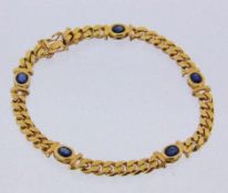 ARMBAND585/000 Gelbgold mit 5 feinen Saphiren. L.18,5cm, Brutto ca. 16,5gA BRACELET 585/000 yellow