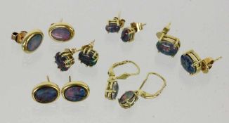 LOT VON 5 TEILEN OHRSCHMUCK585/000 Gelbgold mit schwarzen Opaltripletten. Brutto ca. 14gA LOT OF 5