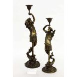 PAAR FIGÜRLICHE KERZENLEUCHTERBronze. H.37cmA PAIR OF FIGURAL CANDLESTICKS Bronze. 37 cm high