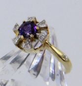 DAMENRING585/000 Gelbgold mit Amethyst und Brillanten. Gr. 56, Brutto ca. 5gA LADIES' RING 585/000