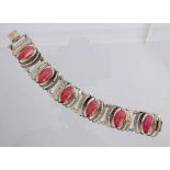 ARMBANDSilber vergoldet mit Rhodochrosit. L.19,5cm, Brutto ca. 54,8gA BRACELET Gilt silver with