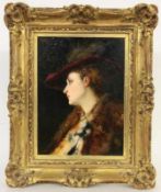 GOUPIL, LÉONParis 1934 - 1890 Portrait einer Dame mit Hut und Pelz. Öl/Holz, signiert. 32,5x 24cm,