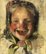 PADUA, PAUL MATTHIASSalzburg 1903 - 1981 Rottach-Egern Portrait eines lachenden Bauernmädchens. Öl/