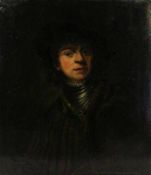 PORTRAITMALER19.Jh. Selbstbild von Rembrandt van Rijn. Kopie nach Rembrandt. Öl/Lwd., doubliert.