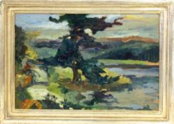 JÄGER, GUSTAVStuttgart 1874 - 1957 Schwäbische Landschaft. Öl/Karton, signiert und dat.: 1922.