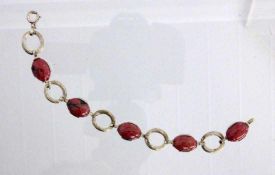 ARMBANDSilber vergoldet mit Rhodochrosit. L.19,5cm, Brutto ca. 24,4gA BRACELET Gilt silver with