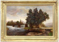 NILL, MARTHAStuttgart 1859 - ? Neckarlandschaft mit Brücke. Öl/Lwd., signiert. 40x60cm, Ra. Vgl.