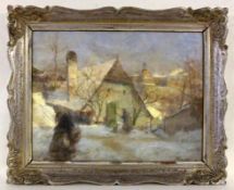 KAUCKY, JIRITschechischer Maler 1880 - 1935 Winterlandschaft mit verschneiten Häusern und Personen