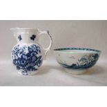 A late 18th century Caughley mask jug, transfer printed in under glaze blue with pinecones and