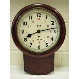 An LYR 10' mahogany drop cased Wall Clock, the ex-service dial with 24 hour numerals is written 'B.R