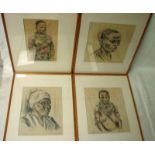 John David Wilson, a set of four Charcoal and Pastel drawings of female members of the Bevenda