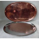 A large copper Platter by Keswick School of Industrial Art, late Victorian, oval form, planished
