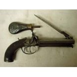 A fine early to mid-19th century English Percussion Cap Double Barrel Pistol by J.W. Edge