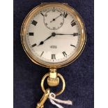 A gold plated case open face Pocket Watch, white dial, Roman numerals, subsidiary seconds dial at 6,