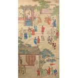 A MING DYNASTY STYLE SCROLL PAINTING OF A GARDEN, CHINESE, POSSIBLY 19TH CENTURY, watercolor on