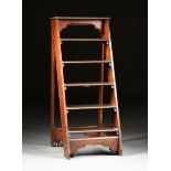 A SEVEN STEP STAINED CHERRY LIBRARY LADDER, POSSIBLY AMERICAN, CIRCA 1870-1880, the stationary