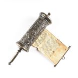 A JUDAICA SILVER PLATE CASED VELLUM MEGILLAH SCROLL, LAST HALF 19TH CENTURY, POSSIBLY CONTINENTAL,