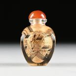 A CASED CHINESE EXPORT REVERSE PAINTED SNUFF BOTTLE, LATE 20TH CENTURY, the domed reddish brown