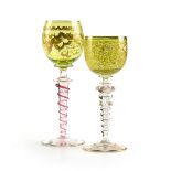 A GROUP OF TWO BOHEMIAN WINE GLASSES, CIRCA 1890-1910, comprising a wine glass with ovoid olive