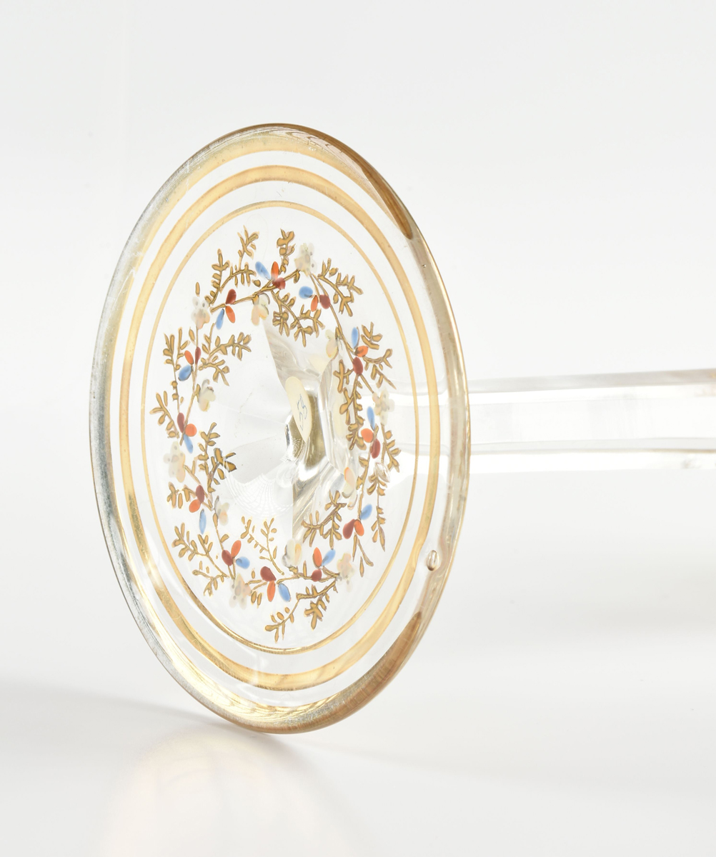 A GROUP OF THREE JOSEPHINENHUTTE ENAMEL AND GILT DECORATED CASED GLASS WINE STEMS, SCHREBERHAU, - Image 7 of 17