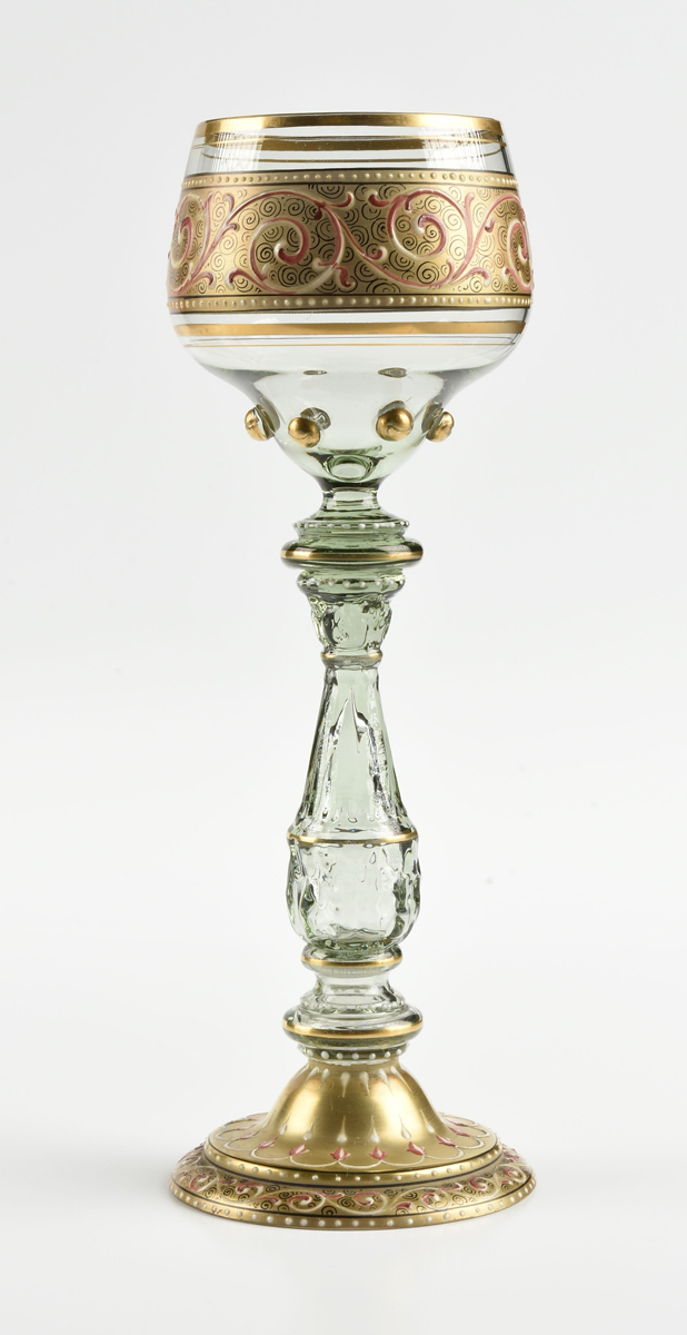 A GROUP OF FOUR BOHEMIAN AND GERMAN GILT AND ENAMEL DECORATED GLASS WINE STEMS, CIRCA 1880-1903, - Image 9 of 27