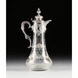 A BRUCKMANN & SOHNE 800 STANDARD SILVER AND ETCHED GLASS CLARET JUG, HEILBRONN, GERMANY, CIRCA 1900,