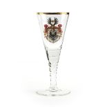 A SCHAFFGOTSCHE'SCHE JOSEPHENINHUTTE GILT AND ENAMEL DECORATED CLEAR GLASS HERALDIC POKAL,