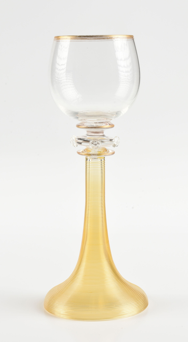 A GROUP OF THREE JOSEPHINENHUTTE ENAMEL AND GILT DECORATED CASED GLASS WINE STEMS, SCHREBERHAU, - Image 14 of 17