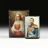 A GROUP OF TWO RUSSIAN LACQUERED PAPIER MACHE BOXES, FEDOSKINO, CIRCA 1998-2000, comprising a