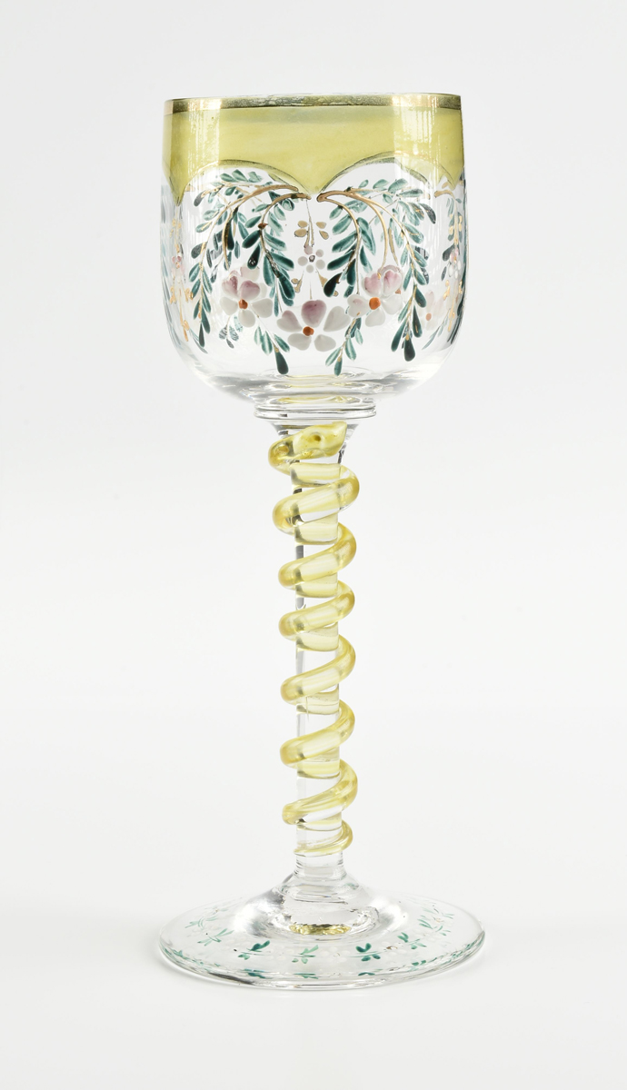 A GROUP OF FOUR BOHEMIAN AND GERMAN GILT AND ENAMEL DECORATED GLASS WINE STEMS, CIRCA 1880-1903, - Image 16 of 27