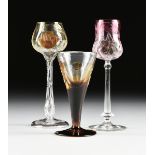 A GROUP OF TWO LUDWIG MOSER & SOHNE ETCHED CASED CAMEO GLASS WINE GLASSES, KARLSBAD (KARLOVY