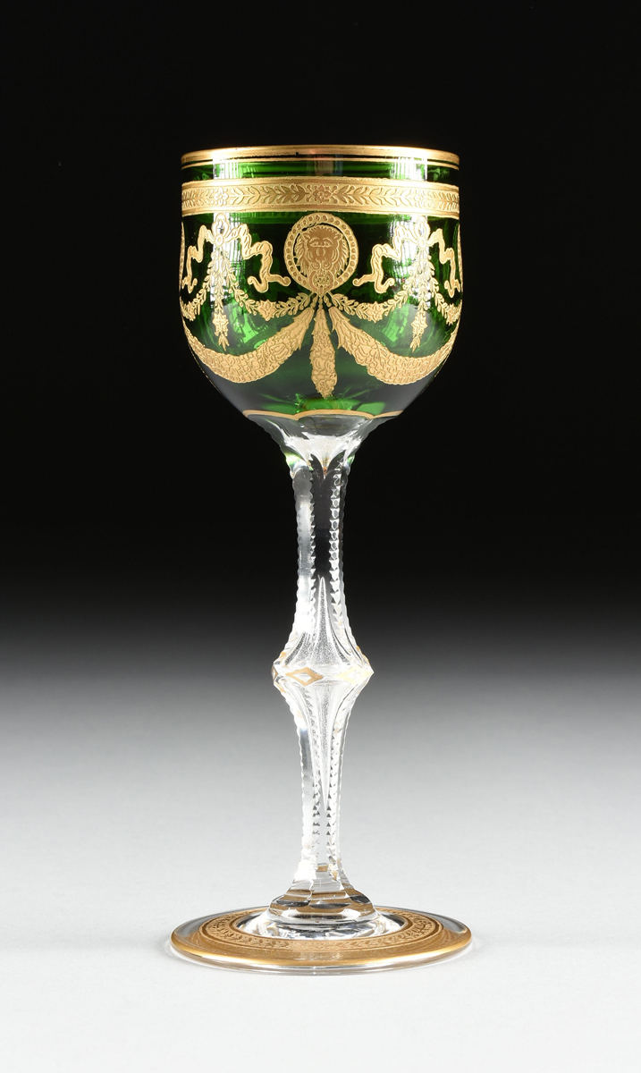 A GROUP OF TWO BOHEMIAN AND FRENCH CASED GILT DECORATED WINE GOBLETS, CIRCA 1900-1910, comprising - Image 2 of 13