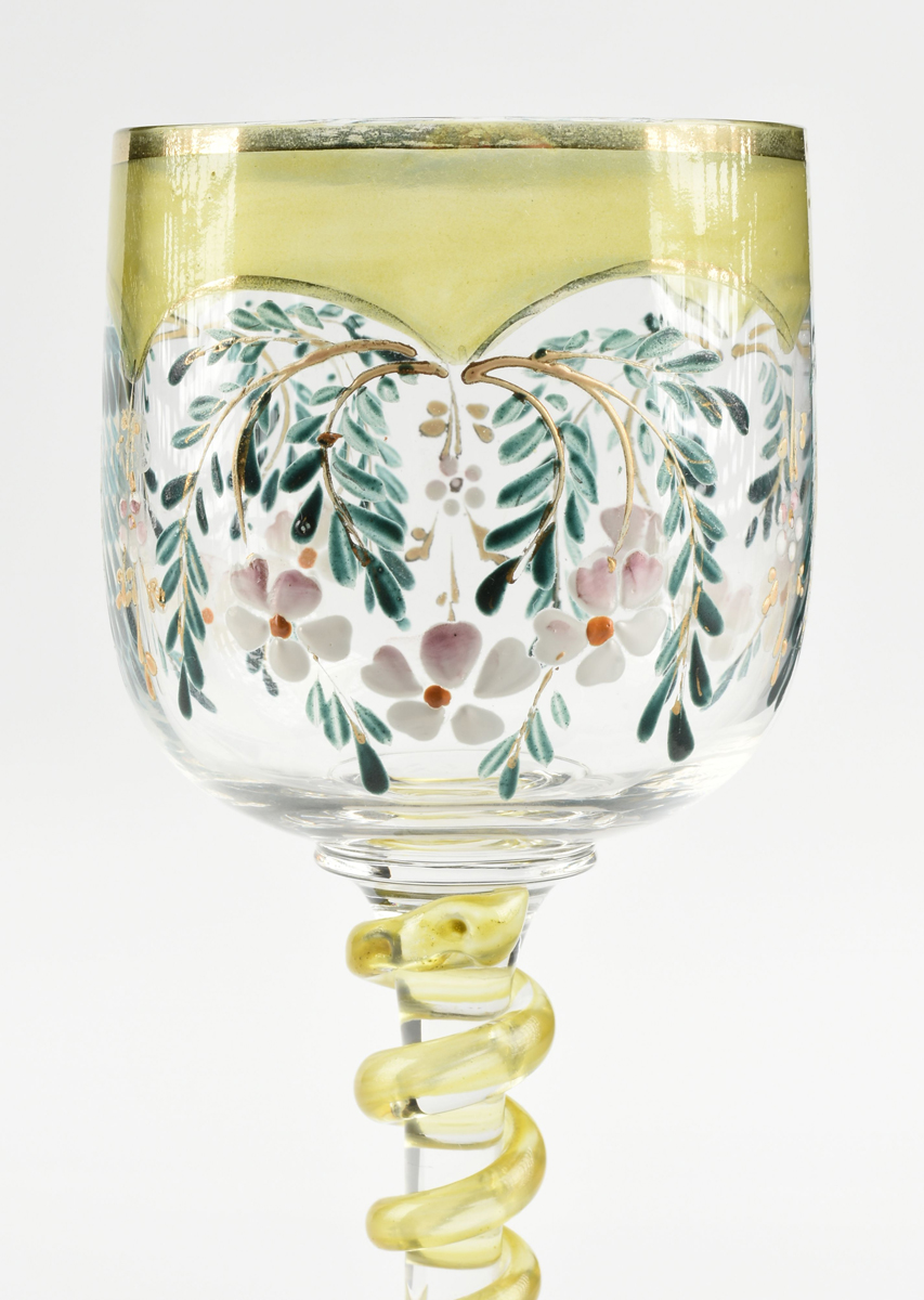 A GROUP OF FOUR BOHEMIAN AND GERMAN GILT AND ENAMEL DECORATED GLASS WINE STEMS, CIRCA 1880-1903, - Image 17 of 27